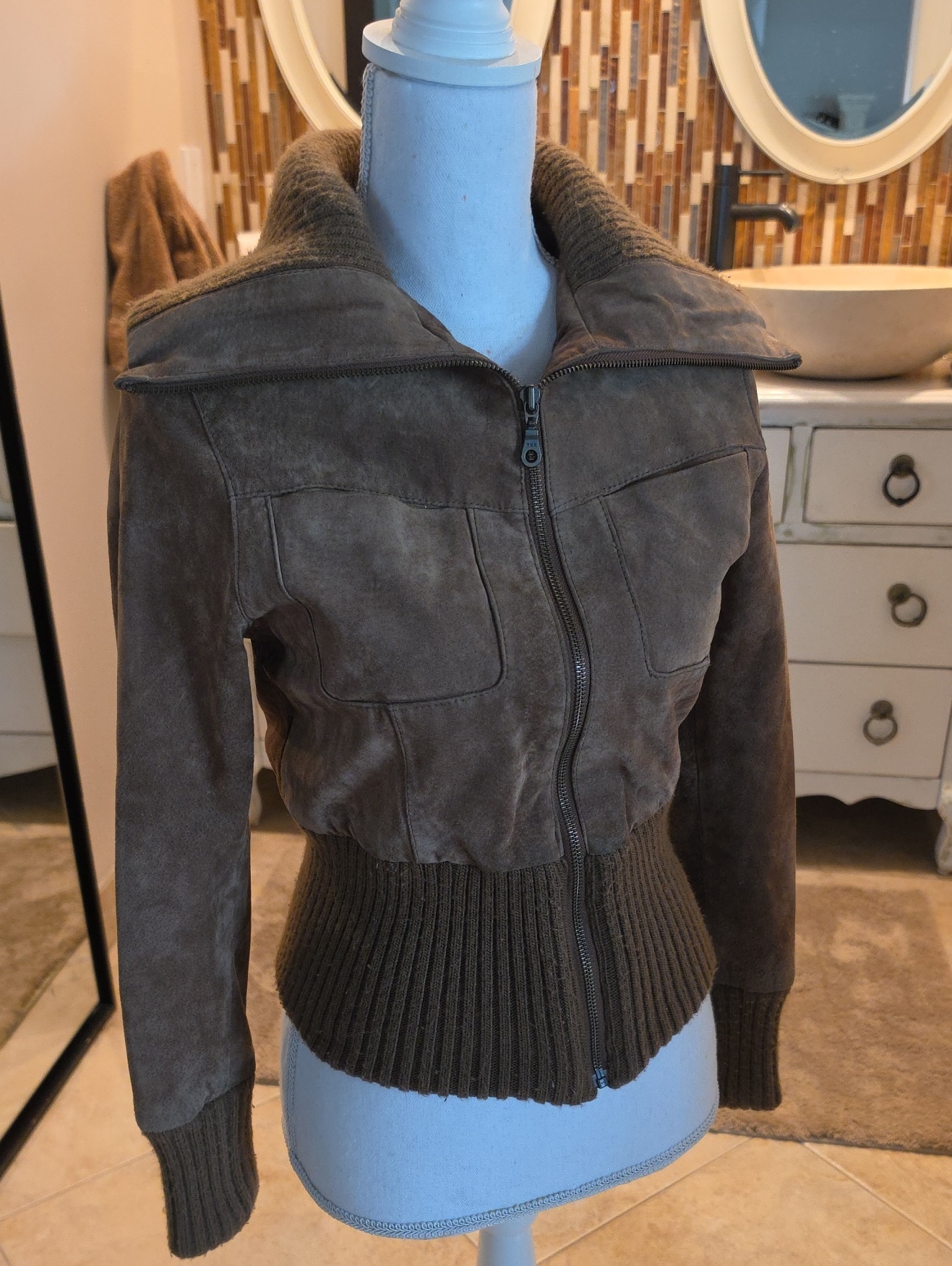 Vintage Brown Leather Rib-Waist Jacket- One Of A Kind